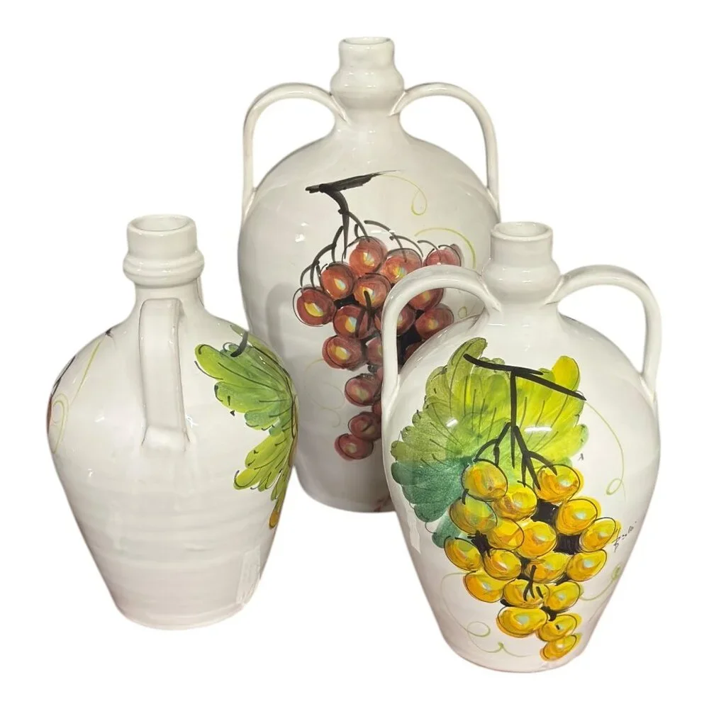 VNTG Eboli & Tombolo Italian Ceramic Vase Hand-Painted  Double Handled 8.5 “ Tal